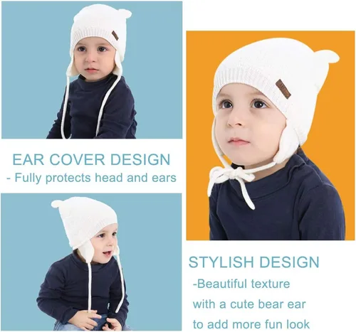 Vista 2 de XIAOHAWANG Gorro de bebé lindo oso para niños pequeños con orejeras cálido para otoño e invierno
