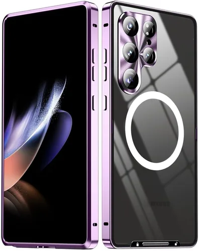 Vista 9 de Funda de aluminio para Samsung Galaxy S23/S24/S22 S25 Ultra / S22/Plus, soporte magnético de aluminio con carga inalámbrica, compatible con Magsafe