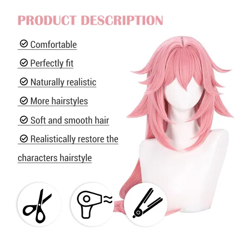 Vista 5 de Rosa Yae Miko Peluca Cosplay ropa peluca Anime sintético con gorra de peluca (Yae Miko)