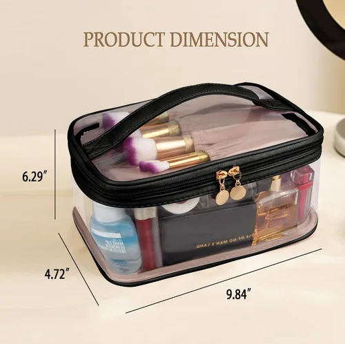 Vista 2 de Bolsa de aseo transparente, organizador de artículos de aseo de viaje transparente, gran apertura, bonita bolsa de maquillaje de viaje, artículos