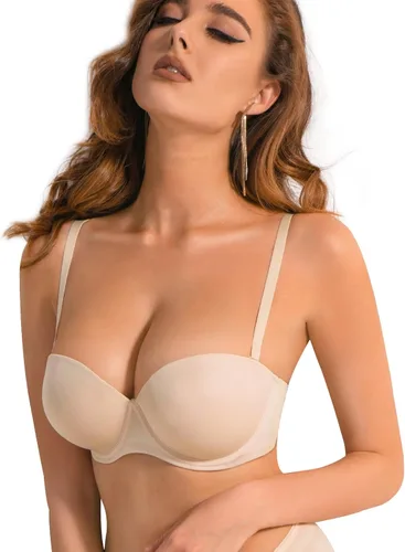 Vista 4 de Plusexy - Brasier con push-up sin tiras, con relleno grueso, aros convertibles, multiusos, para mujer