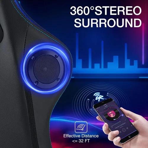 Vista 4 de HOFFREE Silla Gaming con Luces LED RGB de Ritmo Musical y Altavoces Bluetooth Silla Ergonómica de Gaming para Computadora con Masaje y Reposapiés