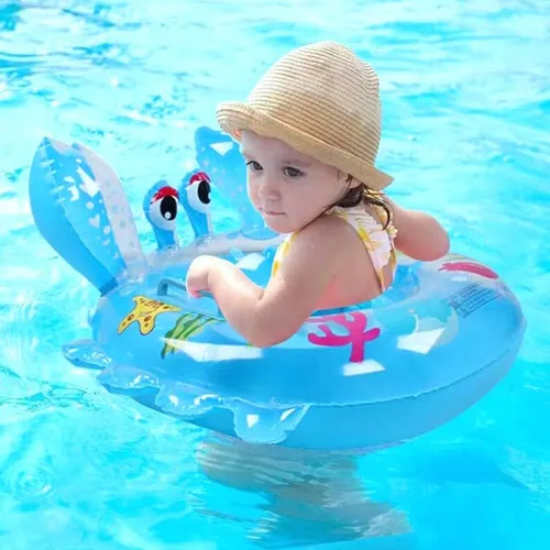 Vista 5 de AIYUENCICI Flotador de natación para bebé, balsa flotante inflable con asa de asiento de seguridad, anillo flotante de cintura para niños, bañera