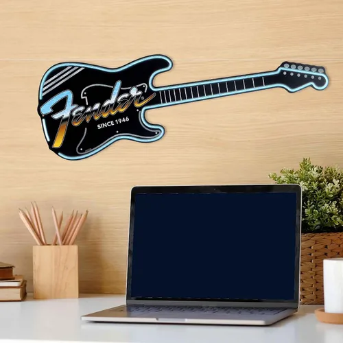 Vista 5 de Cartel de metal de guitarra Fender desde 1946 - Gran cartel de pared de guitarra Fender para sala de música o guarida del hombre