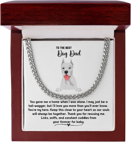 Vista 2 de Dogo Argentino Dog Dad Cuban Chain Necklace, Jewelry Message Card for My Fur Dad, Dogo Argentino Dog Owner, Pet Portrait Necklace Present
