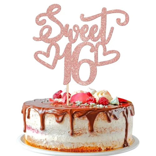 Vista 20 de 24 piezas de decoraciones para cupcakes de 16 cumpleaños con purpurina, ¡Hola 16! Dulces 16 desde 2008, púas para cupcakes de 16 años para celebrar