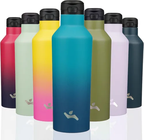 Vista 20 de Konokyo - Botella de agua aislada con popote, 25 onzas, doble pared de acero inoxidable al vacío con 2 tapas, cielo