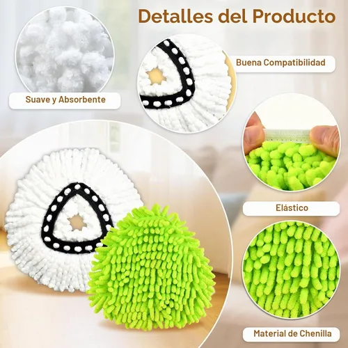 Vista 4 de 6 piezas de cabezales de repuesto para mopa para el sistema de mopa giratoria Ocedar EasyWring de 1 tanque, incluye 2 mopas giratorias de microfibra