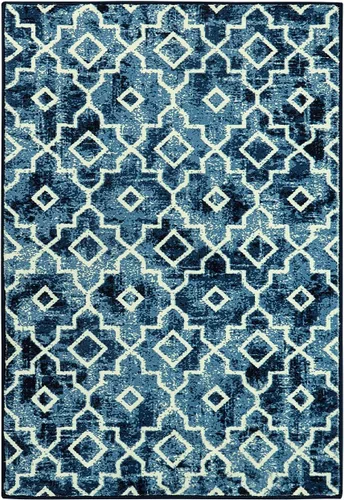 Vista 7 de Moynesa Alfombra marroquí lavable de 2 x 3 pulgadas, pequeña, azul, para cocina, baño, suave, antideslizante, de pelo bajo, moderna, geométrica