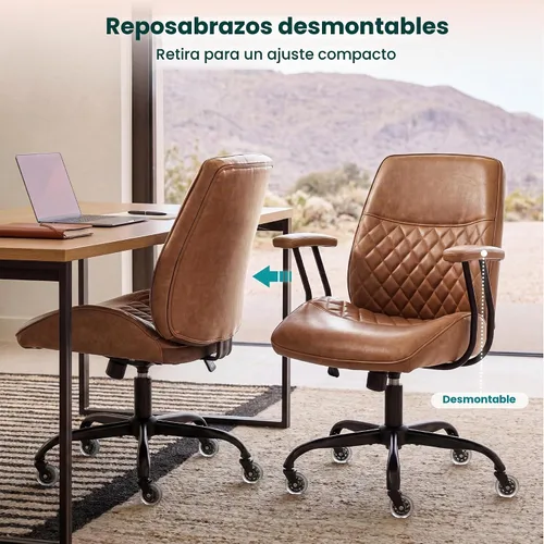 Vista 6 de NEO CHAIR Silla de oficina de cuero PU marrón con diseño ergonómico
