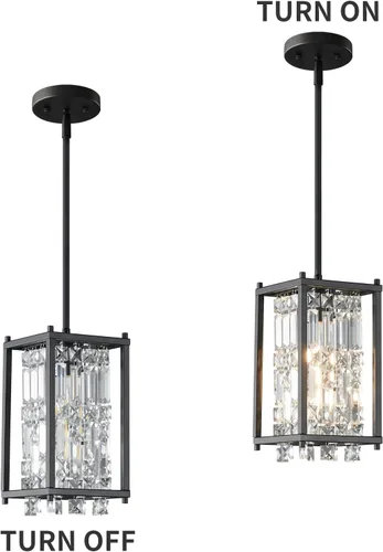 Vista 7 de LMQNINE Modernas lámparas colgantes negras para isla de cocina, lámpara de araña de cristal, iluminación colgante ajustable de granja para comedor