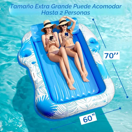 Vista 3 de Inflatable Pool Lounger for Adults, Extra Large Blow Up Tanning Pool Bed, Sunbathing Floating Raft, Portable Suntan Tub Floaties for Beach, Pool &