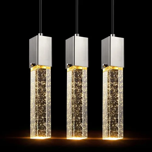 Vista 18 de 2 Pack Integrated Hanging Crystal Kitchen Island Modern Concise Pendant Ceiling Light Fixture,Black Finish for Kitchen Island Dining Room Bedroom