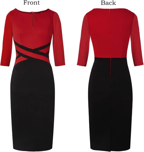 Vista 4 de VFSHOW - Vestido ajustado de estilo tubo y con zíper frontal para usar en el trabajo, la oficina, eventos de negocios o fiestas de cóctel