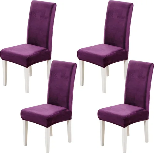 Vista 8 de Juego de 2 fundas de terciopelo suave para sillas de comedor, fundas elásticas de terciopelo para sillas, color negro