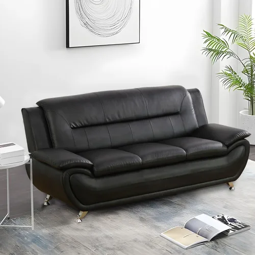 Vista 3 de Juego de sofá de piel sintética para sala de estar, muebles de sala de estar, juego de sofá moderno con sofá de 3 plazas, sofá biplaza y sillón