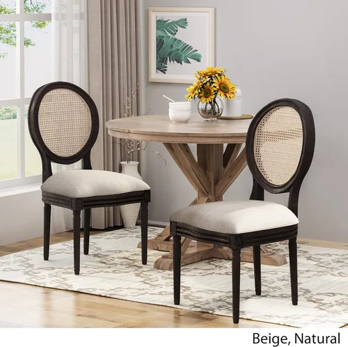 Vista 3 de GDFStudio Sillas de comedor de madera con cojines (juego de 2), beige, natural y negro