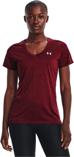 Vista 2 de Under Armour Tech - Camiseta de manga corta y cuello en V para mujer, jaspeada
