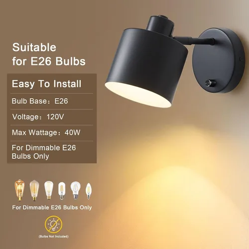 Vista 3 de LIGHTESS Aplique de pared con interruptor, apliques de pared de granja con atenuador de encendido y apagado, luces de pared industriales negras