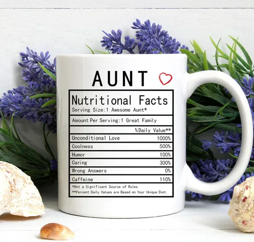 Vista 4 de Auntie Nutrition Facts - Taza de café de 11 onzas, caja de regalo para tía, tía de sobrino, sobrina, día de la madre, regalos de cumpleaños