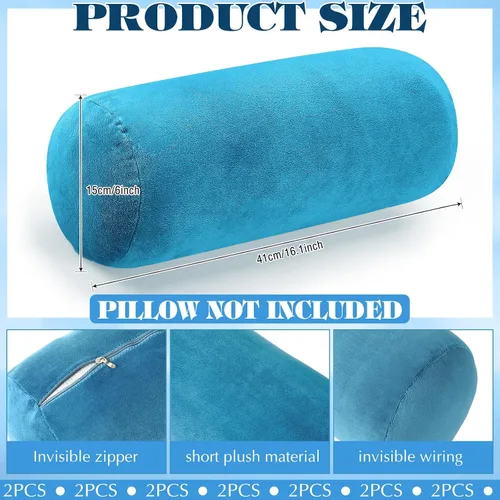 Vista 2 de Newwiee 2 fundas de almohada cilíndricas para el cuello cervical con cremallera de 16 x 6 pulgadas, rollo de cuello redondo, funda de almohada Azul