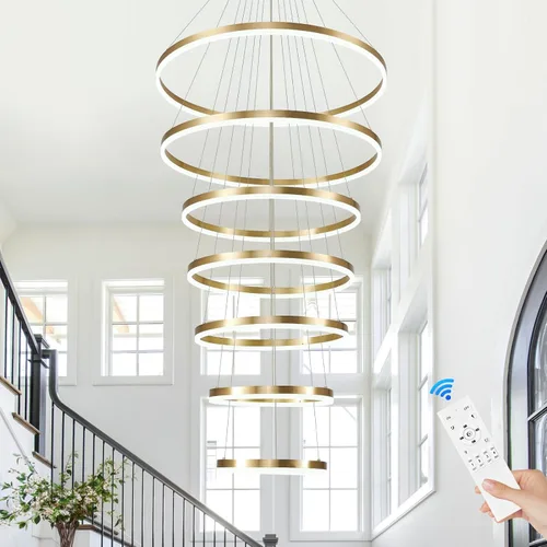 Vista 65 de Benkut Lámpara de Araña de Anillo LED Moderna Negra para Comedor, Lámpara de Araña de Techo Circular Empotrada Regulable con Control Remoto