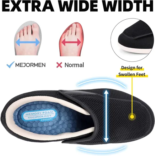 Vista 2 de Zapatos para diabéticos elegantes para hombre, con cierre ajustable, de ancho extraancho, con cierre ajustable, ligeros, transpirables, de malla