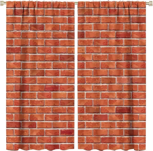 Vista 17 de Cortinas opacas para pared de ladrillo, rústicas, para pared de ladrillo, naranja y rojo, impresión artística para sala de estar, dormitorio