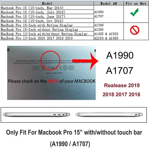 Vista 2 de RUBAN Funda compatible con MacBook Pro de 15 pulgadas 2019 2018 2017 2016 versión A1990/A1707 con barra táctil, cubierta rígida de plástico