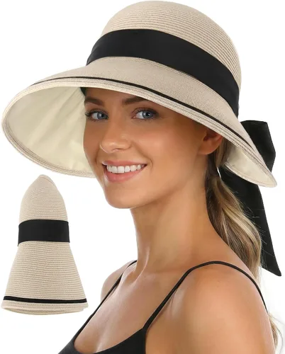 Vista 8 de Ababalaya Sombreros de sol enrollables para mujer, sombrero de playa de Beige jaspeado