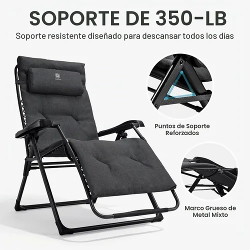 Vista 6 de EVER ADVANCED Silla de aluminio gravedad cero, 2.4" acolchado, capacidad de Negro