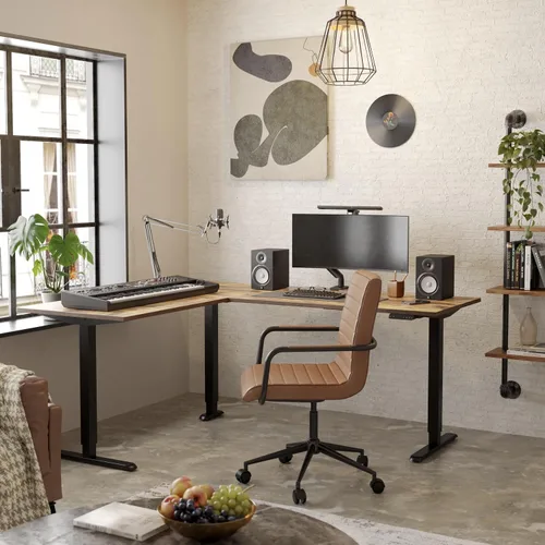Vista 21 de FEZIBO - Escritorio de pie en forma de L de 63" x 55", altura ajustable, escritorio de computadora de esquina eléctrica de 63 pulgadas, escritorio