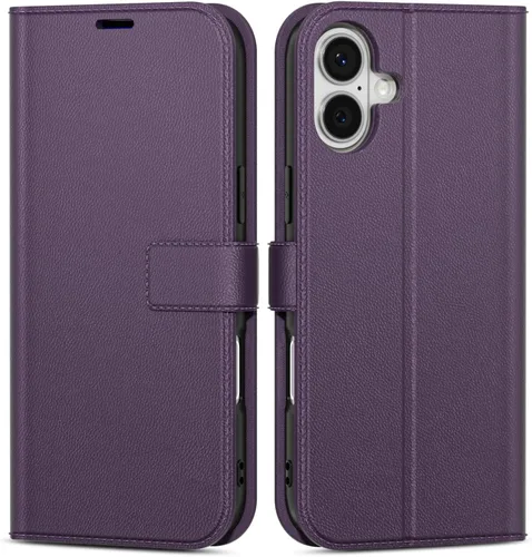 Vista 18 de oakxco Funda tipo cartera para iPhone SE 2022/2020/8/7 con soporte para tarjeta de crédito, funda magnética RFID delgada tipo libro con tapa