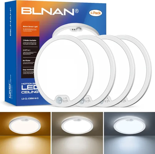 Vista 11 de BLNAN Lámpara de techo con sensor de movimiento con cable, 8.7 pulgadas, 3000 K, 4000 K, 5000 K, seleccionable, lámpara LED de montaje empotrado