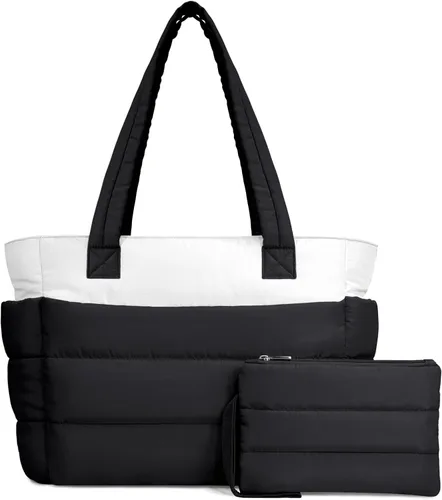 Vista 17 de TOPDesign Bolsa Tote Acolchada para Mujer, Bolso de Mano Ligero Inflado con Compartimentos, Bolsa de Hombro Acolchada para Trabajo, Viajes, Gimnasio