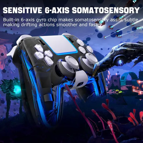 Vista 6 de BRHE Wireless PS4 Controller with Hall 3D JoysticksRGB LED LightsProgramming Funtion,PS4 Controller Remote Joystick Gamepad,Game Controller for
