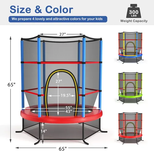 Vista 6 de Giantex - Trampolín infantil de 55”, con red de seguridad y almohadilla de resorte, marco de acero resistente con cremallera integrada