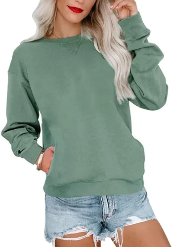 Vista 16 de Orchidays Sudaderas de cuello redondo para mujer, casuales, de manga larga, lindas, estilo túnica, sueltas, con botones A-Marrón