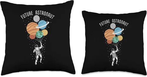 Vista 3 de Smarty Pants Designs Future Astronauta, sosteniendo globos planetarios con sistema solar, almohada espacial, 16.0 x 16.0 in, multicolor