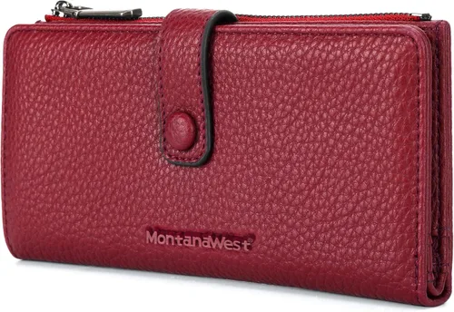 Vista 15 de Montana West Billetera pequeña para mujer, de piel auténtica, triple pliegue, tarjetero Rfid con cremallera y bolsillo para monedas, Un negro, Casual