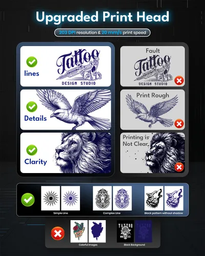 Vista 7 de Impresora inalámbrica de plantillas de tatuaje 2025 con 10 piezas de papel de transferencia, máquina impresora de tatuajes para artistas de tatuajes