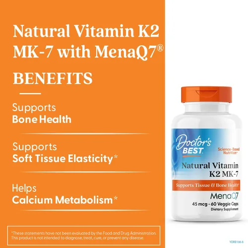 Vista 2 de Doctor's Best Vitamina natural K2 MK-7 con MenaQ7 blanco sin sabor, 60
