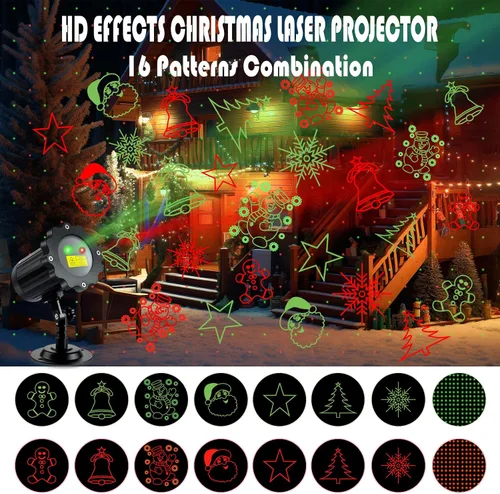 Vista 2 de Proyector de luces de Navidad más brillantes para exteriores, proyector de Navidad láser impermeable con control remoto, decoraciones de foco