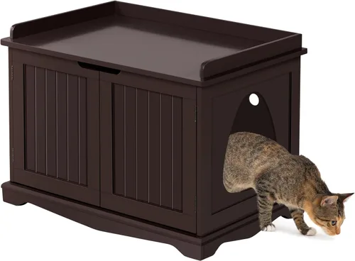 Vista 10 de Yaheetech - Caja de arena oculta para gatos, mesa auxiliar blanca Blanco