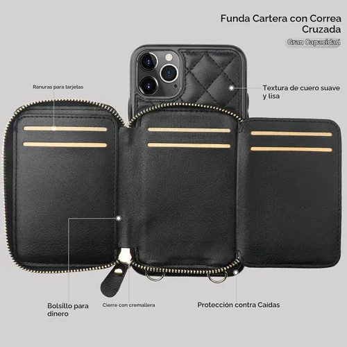 Vista 7 de Bocasal - Funda tipo cartera cruzada para iPhone 11 Pro Max, color negro