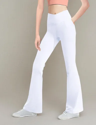 Vista 8 de Leggings para niñas, pantalones acampanados cruzados con bolsillos, color negro, suaves, elásticos, de cintura alta, para niños, yoga, danza