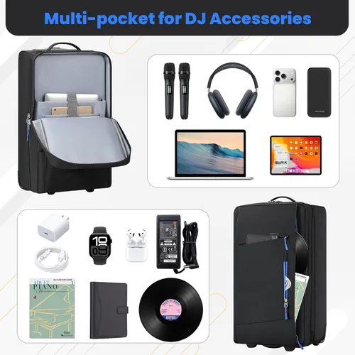 Vista 9 de Estuche para controlador de DJ con ruedas, bolsa de DJ rodante para DJ