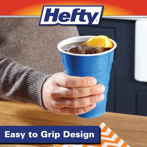 Vista 5 de Hefty Party On - Vasos de plástico desechables, color azul marino, 18 onzas, 120 unidades Bulk Pack, 18 Oz Blue Cups for Parties, Tailgates