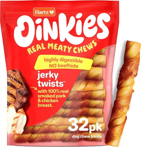 Vista 9 de Hartz Oinkies Jerky Twists con cerdo ahumado naturalmente y pechuga de pollo real, masticables para perros altamente digeribles de larga duración, 8