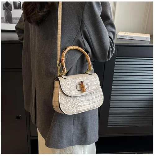 Vista 5 de Bolso de mano de cuero artificial de bambú con asa superior para mujer, elegante bolso de noche, regalo para mujer, hecho a mano